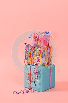 Colorful stack of birthday presents