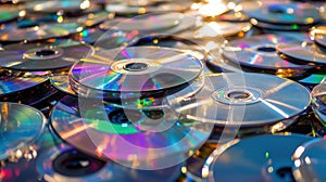Colorful stack of CDs in a chaotic pile