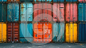 Colorful stack of container in industrial port.Port logistics transportation