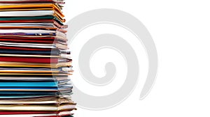 Large Stack of Colorful Documents and Papers on White Background