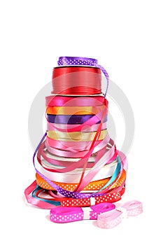 Colorful stack of haberdashery ribbons