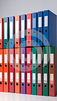 Colorful Stack of Office Folders on White Background