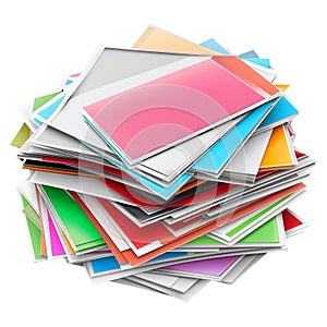 A colorful stack of papers and documents creates a vibrant and organized visual