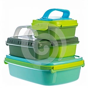 Colorful Stack of Reusable Plastic Lunch Boxes