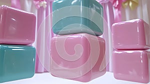 Pastel Pink and Teal Cubes Stacked on White Background