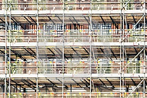 Colorful staging of a building construction site