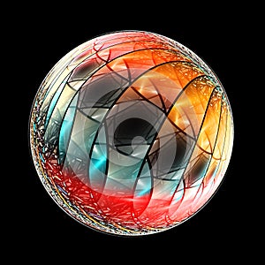 Colorful stained-glass circular window with pentagonal pattern photo