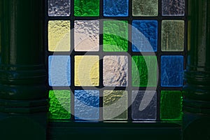 Colorful stained glass lead framed window.