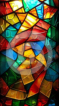 Colorful stained glass window. Abstract stained-glass background. Art Nouveau decoration for interior. Vintage pattern