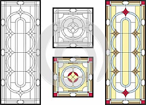 Colorful stained glass window in classic style for ceiling or door panels, Tiffany technique.