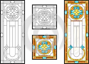 Colorful stained glass window in classic style for ceiling or door panels, Tiffany technique. photo