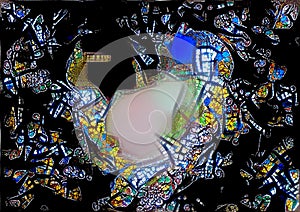 Colorful stained glass window distort love shape