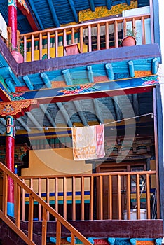 Colorful stairs in a monastery of Ladakh