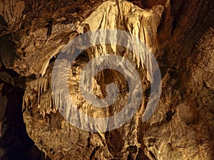 Colorful stalactites in the cave