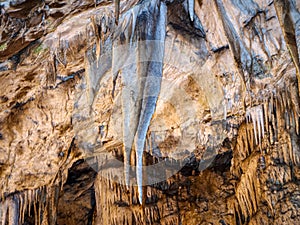 Colorful stalactites in the cave