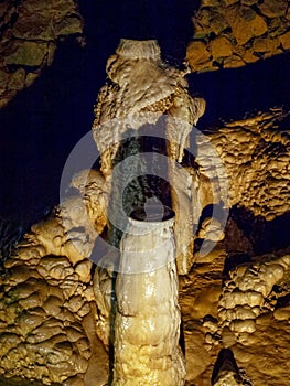 Colorful stalactites in the cave