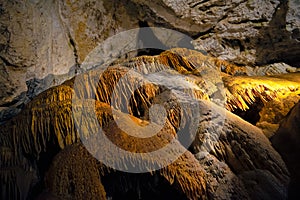 Colorful stalactites and stalagmites in Demanovska cave of Liberty, jaskyna slobody Slovakia, Geological formations