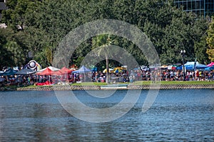 Colorful stands in dock side on Come Out With Pride Orlando parade at Lake Eola Park area in downtown area 2.