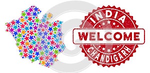 Colorful Star Chandigarh City Map Composition and Textured Welcome Stamp Seal