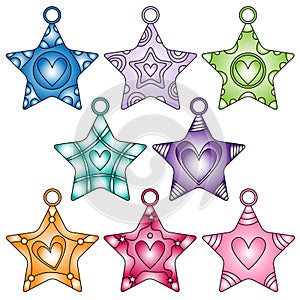 Colorful star collection with hearts