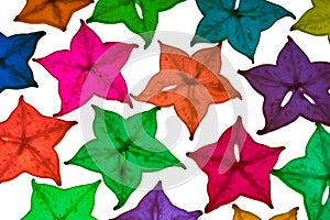 Colorful star fruit on white background