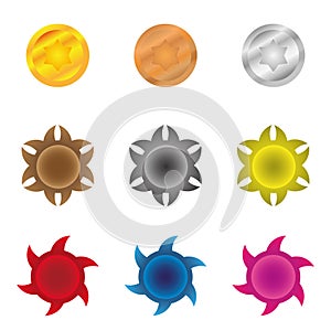colorful starburst badge shapes, starburst seals, glossy