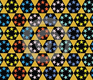 Colorful stars pattern on golden star background