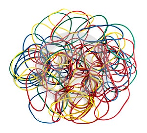 Colorful stationery rubber bands on white