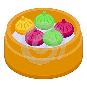 Colorful steam baozi icon isometric vector. Food chinese