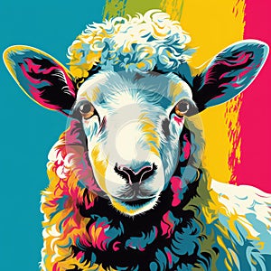 Colorful Stencil Art: Vibrant Sheep In Pop Art Style