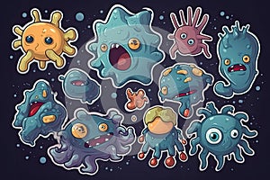 Colorful sticker set of monster like characters viruses and bacterias