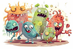 Colorful sticker set of monster like characters viruses and bacterias