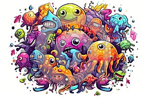 Colorful sticker set of monster like characters viruses and bacterias