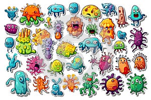 Colorful sticker set of monster like characters viruses and bacterias