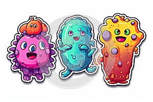 Colorful sticker set of monster like characters viruses and bacterias