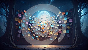 Colorful Sticky Notes on Bulletin Board. Back to School Concept. Generated Image