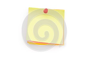 Colorful sticky notes with push pin on white