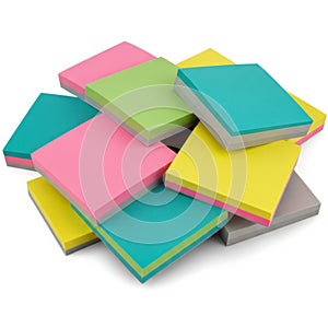 Colorful sticky notes stack, isolated on white background