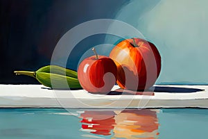 colorful still life, modern illustration with apples