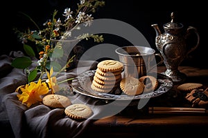 Colorful Stilllife flower tea cookies. Generate Ai