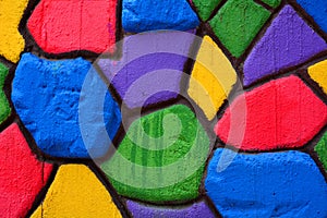 Colorful stone block wall