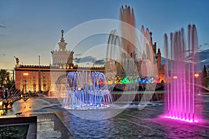 Colorful Stone Flower Fountain in Spring Twilight