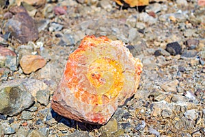 Colorful stone rocky lunar landscape Nea Kameni volcanic island Greece