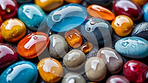 Colorful stones on a black background. Close-up shot