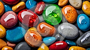 Colorful stones on a black background. Close-up shot