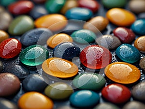 Colorful stones on a black background. Close-up shot