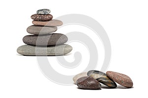 Colorful Stones and Stone Cairn Isolated on White