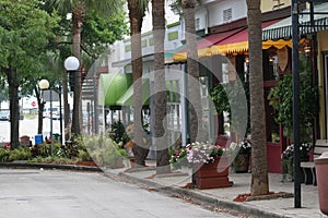 Colorful storefronts in quaint village