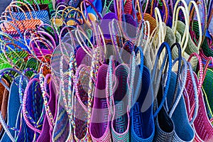 Colorful Straw Baskets Handicrafts Oaxaca Mexico