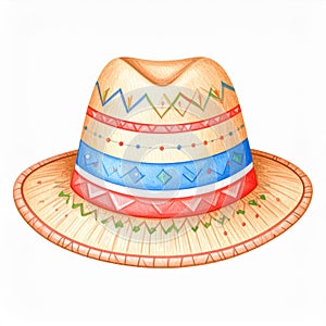 Colorful Straw Hat with Geometric Pattern